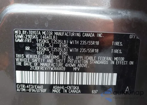 2015 Toyota Rav4 Limited z USA, uszkodzony, nr VIN 2T3DFREV7FW366809